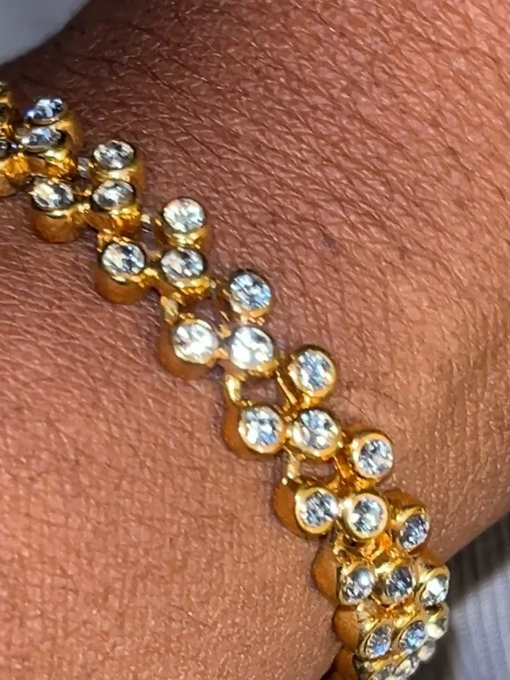 Vintage JBK Gold Tone Clear Rhinestone Tennis Bracelet 7.5” Signed Sparkly